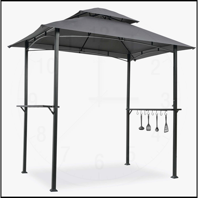 Outdoor Grill Gazebo 8 x 5 Ft, Shelter Tent, Double Tier Soft Top Canopy and Steel Frame with hook and Bar Counters, Khaki