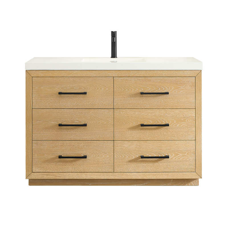 Ensemble de meuble-lavabo simple 48 po en chêne blanc avec miroir artificiel Abia sans miroir Abia