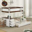 Lit simple superposé simple avec lit gigogne simple, rangement et bureau, blanc et noyer-1082998597