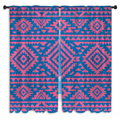Rideaux de fenêtre rose et bleu à motif tribal obscurcissant et obscurcissant - 2 panneaux