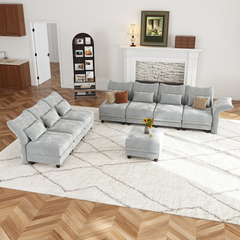12-Piece Oversized 114.2'' Wide Chenille Freely Combined Modular Sofa Bed King Sleeper Variable Livingroom Large U Shaped Sofa Storage Couch Beige
