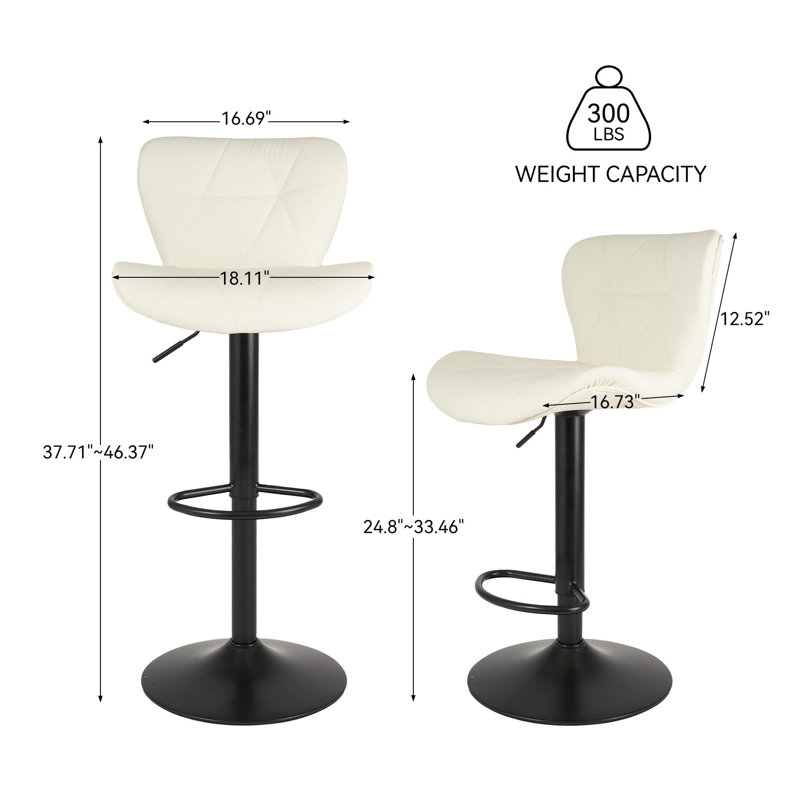 Modern Diamond - Pattern Adjustable Bar Stools, White