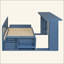 Lit de jour avec bureau amovible, tiroirs de rangement et table d'appoint hydraulique-168058533-168058201