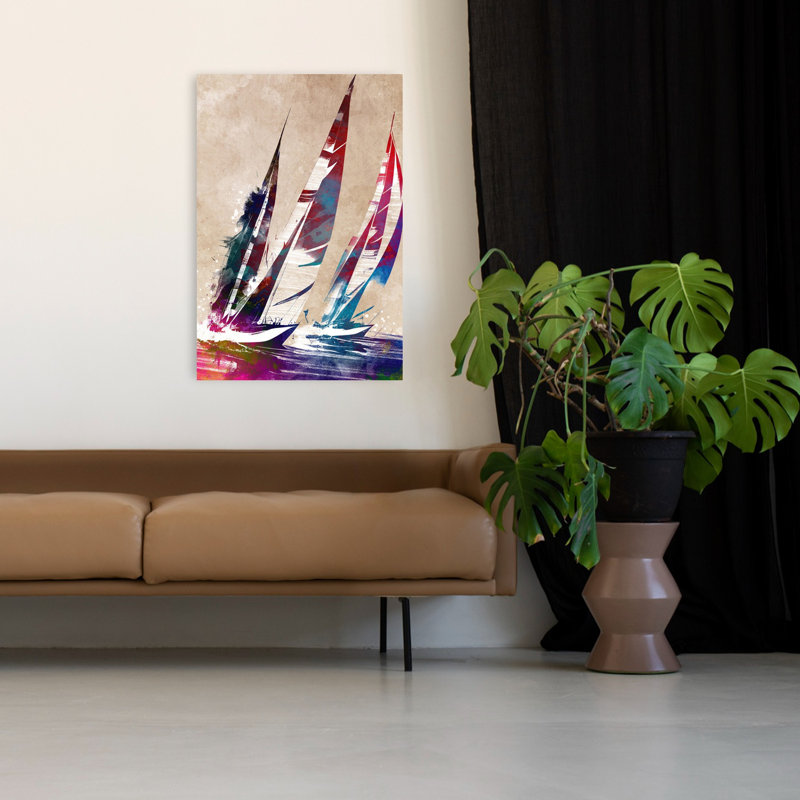 Art mural vibrant course de voilier, 48" H x 32" W