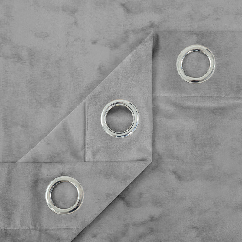 Hollange Crushed Velvet Eyelet Windows Panel Curtains, 117 W x 137 D cm, Grey