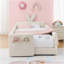 Lit plateforme tapissier simple avec tête de lit en forme d'oreille de lapin mignon, avec barrière de sécurité et poche, tissu bouclé, beige-1386333179