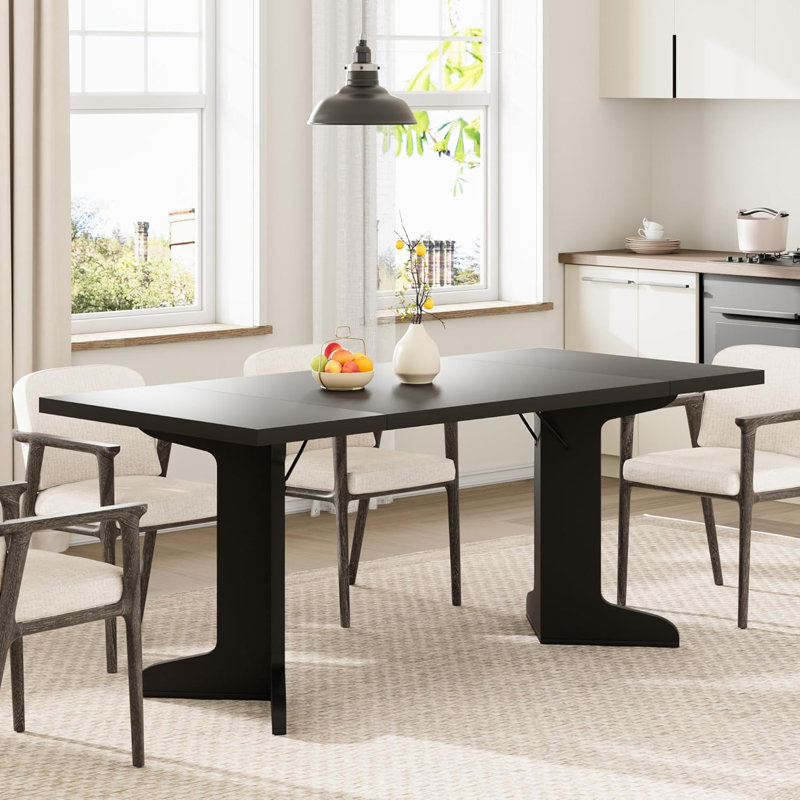 Table de salle à manger 71,1 "pour 6 à 8 personnes, table en bois de ferme avec plateau épais, noir