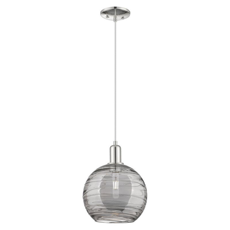 Arcadia - Athens Deco Swirl - Mini-luminaire suspendu à cordon 1 lumière, Nickel poli, H 8,63 po x l 10 po x P 10 po