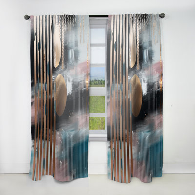 Daylann - Metallic Stripes And Circles I - Abstract Marble Curtain - Velvet Room Darkening - 1 panel