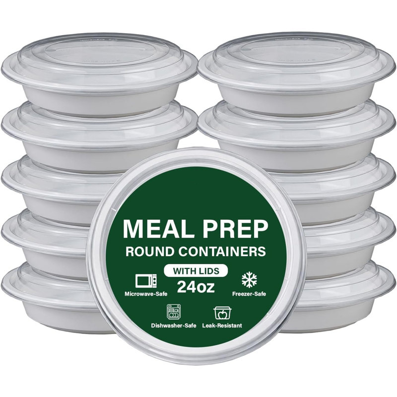 24oz Roud White Base Meal Prep Takeaway Container Pack of 30