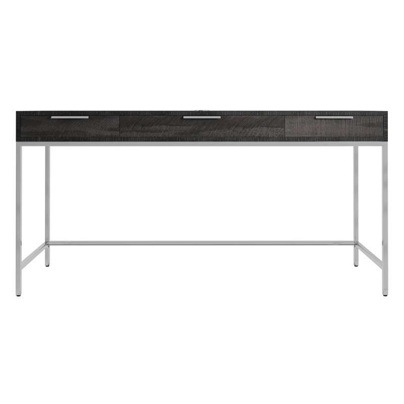 Gray Transitional Wood Desk with USB Ports and Drawers