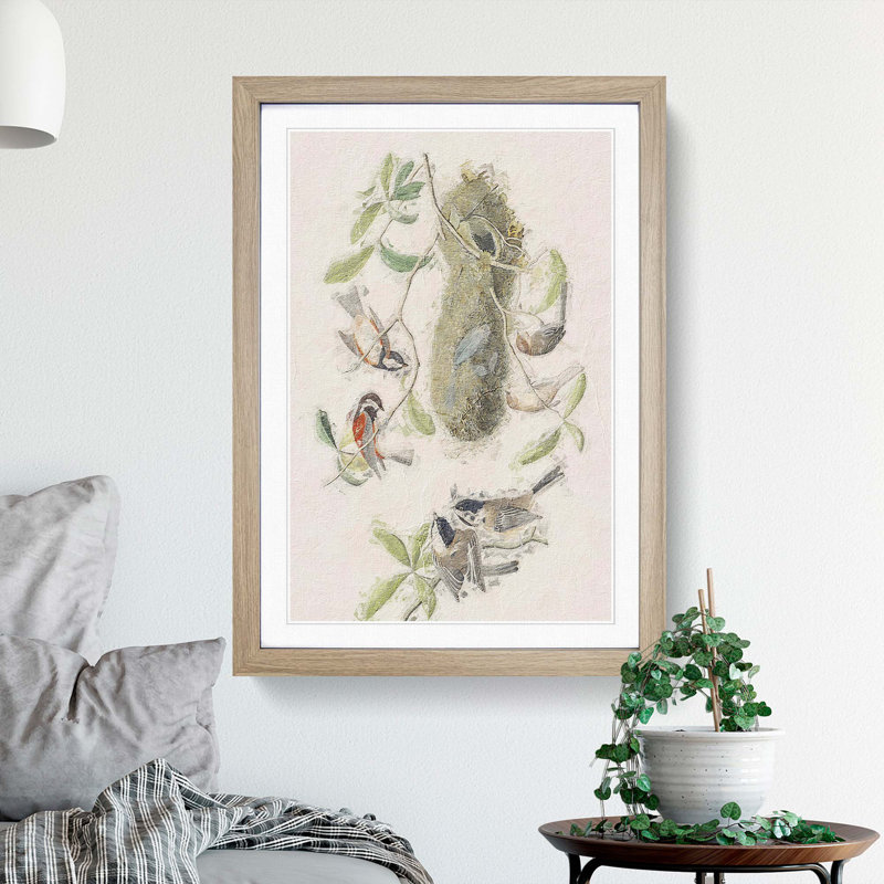 Titmouse Birds by John Audubon - Picture Frame Painting Print, 48cm H x 36cm W x 2cm D, Oak Framed