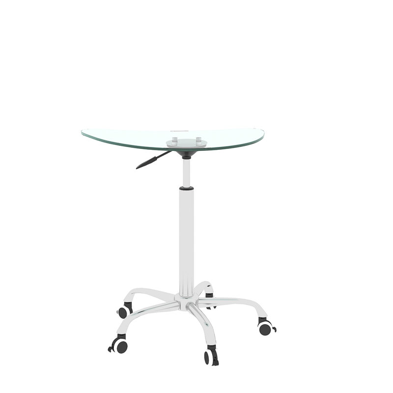 Adjustable Height Transparent Tempered Glass Table Desk Table With Lockable Wheels(Adjustable Range 24.2 "32.7 ")