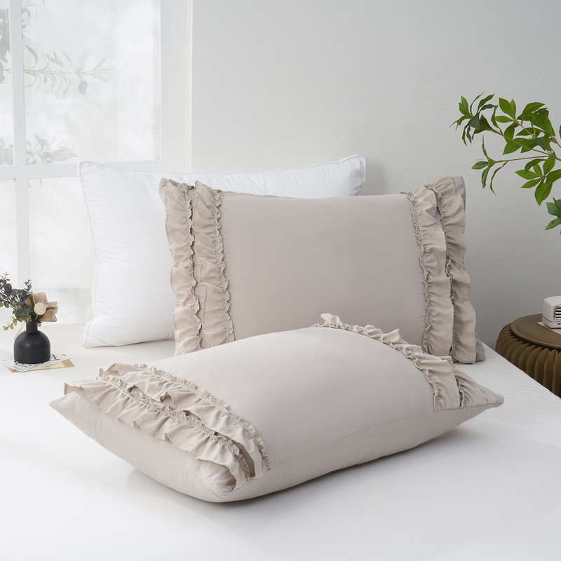Ruffle King Pillowcases Set of 2,Chic Ruffle Pillow Cases,20x30 inches Taupe Pillow Covers,French Country Vintage Ruffled Pillowcases 2 Pack,Soft Microfiber