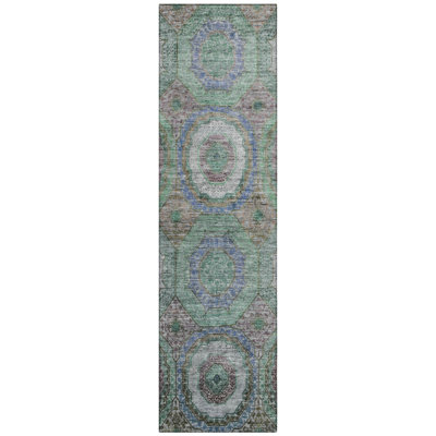 Machine Washable Indoor/Outdoor Xhevrie Green Rug