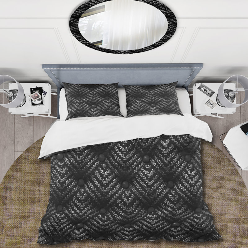 Ensemble de housse de couette Black Houndstooth I - Midcentury, Housse de couette simple + 2 taies décoratives st