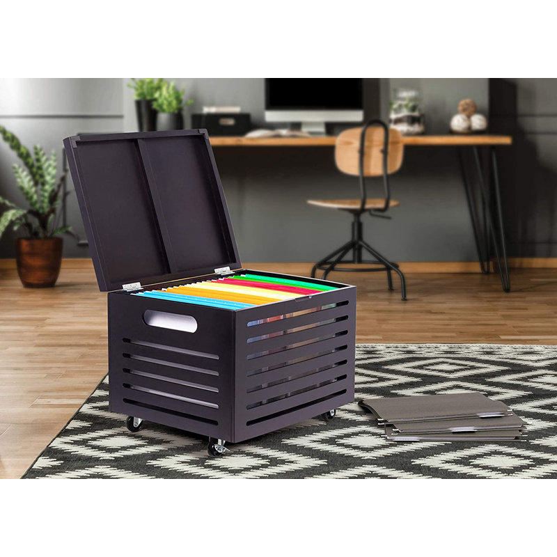 BirdRock Home Rolling File Cabinet Box with Lid and Wheels Small (Cafe Noir)