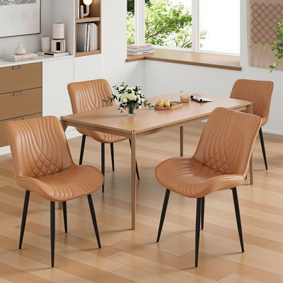 Ensemble de 4 chaises de salle à manger en cuir synthétique moderne Ensemble de 4 chaises de cuisine rembourrées avec 4 pieds en métal
