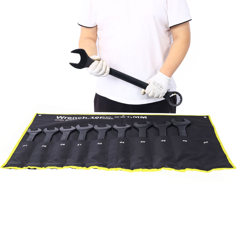 Très grand ensemble de clés combinées Metric Jumbo, 10 pièces, ensemble de clés jumelées à oxyde noir métrique 34-50 mm avec pochette