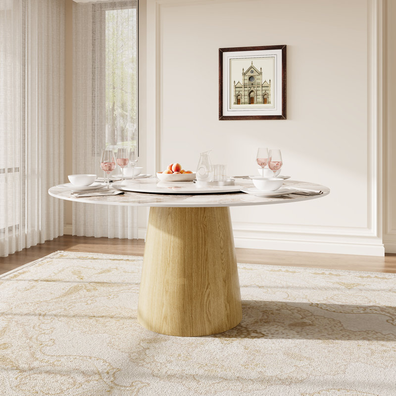 Table de salle à manger ronde avec plateau tournant pour 4 à 8 personnes, H 29,52 po x L 59,05 po x l 59,05 po, Noir