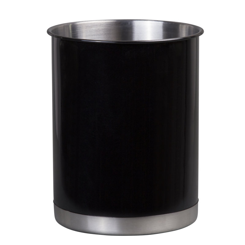 Stainless Steel Round Utensil Crock, Black, 6.25" H x 5" W x 5" D