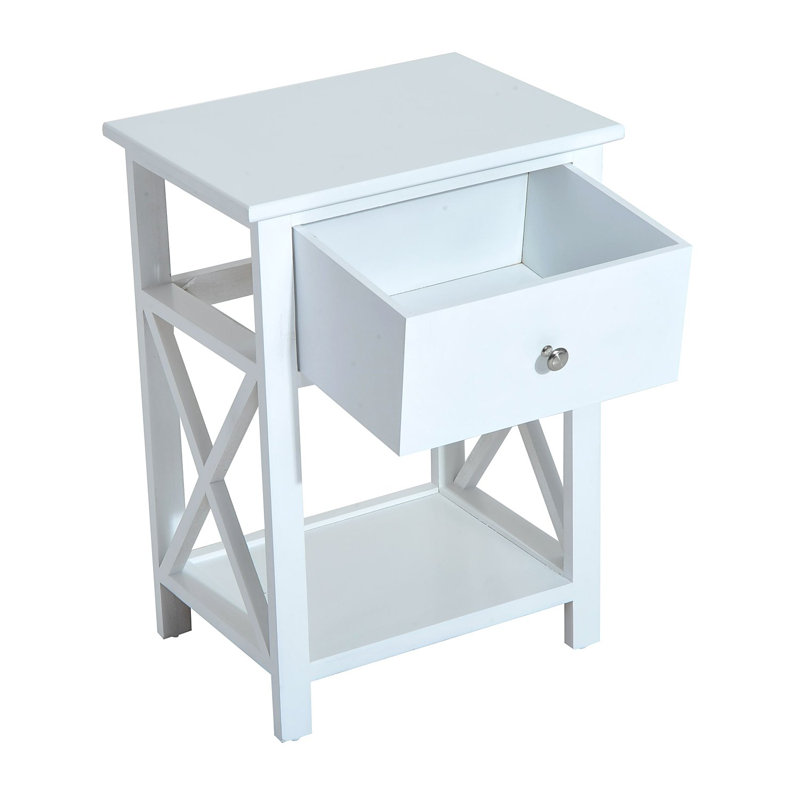Table de bout en bois massif avec rangement Dane, Blanc