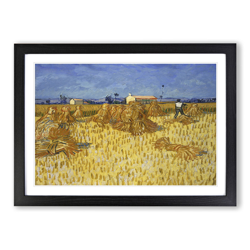 Corn Harvest in Province by Vincent Van Gogh - Picture Frame Painting, Black Framed, 48cm H x 65cm W x 2cm D
