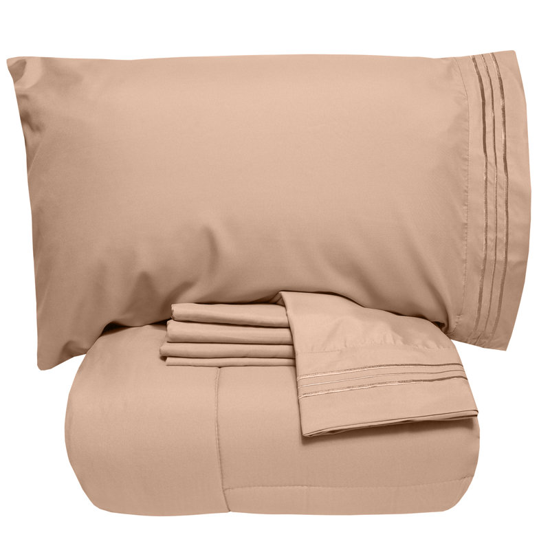 Ensemble d'édredon et de draps toutes saisons 4 pièces / 6 pièces de couleur unie par Sweet Home Collection, Taupe