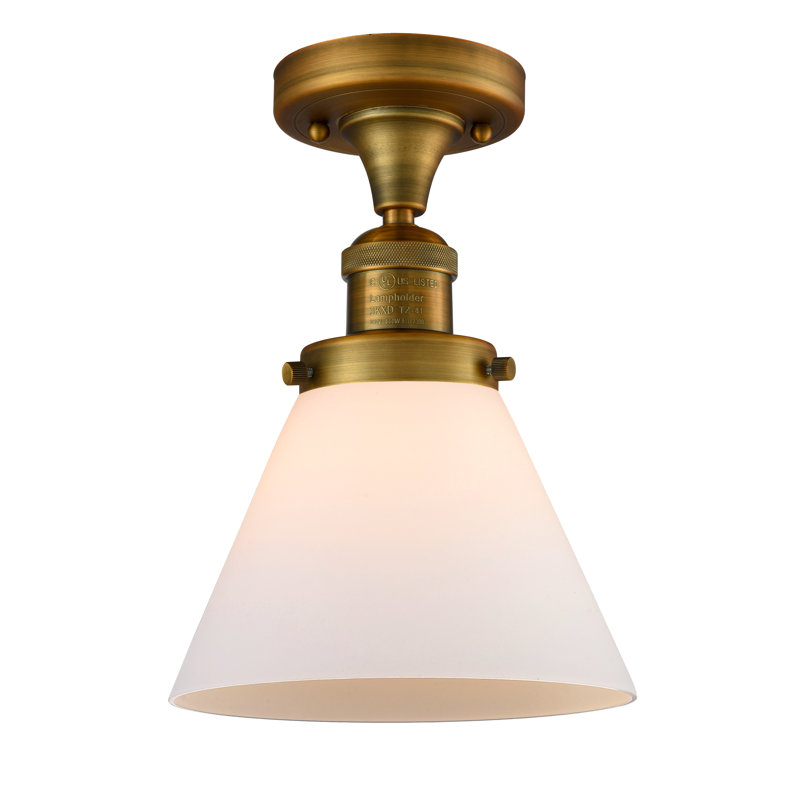 Plafonnier semi-encastré 1 lumière Cone, Boîtier blanc mat, Ampoule à DEL rétro de 6 watts, Laiton brossé