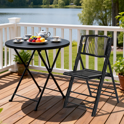 Patio Black Wood Folding Chair(Set Of 1)