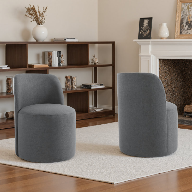 Upholstered Modern Dark Gray Polyester Blend Side Dining Chair (Set of 2), Dark Gray Linen