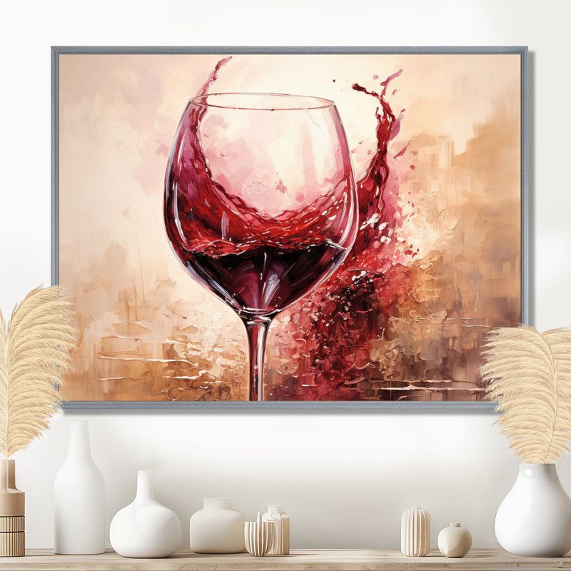 Cabernet Curve I - Vin, art mural encadré, salon, H 12 po x l 20 po x P 1 po, Cadre flottant argent