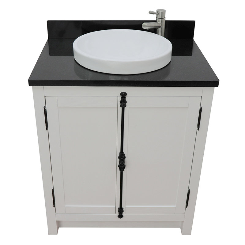 Ziemer 31'' Single Bathroom Vanity with Top, Glacier Ash, Black Galaxy