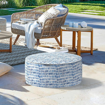 Outdoor Inflatable Ottoman Stool, Patio Water Repellent Footrest Stool With Handle, Portable Outside Round Ottoman For Patio Garden, Camping Or Home Use