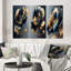 Bleu profond et fleur simple dorée I 3 pièces-561701475