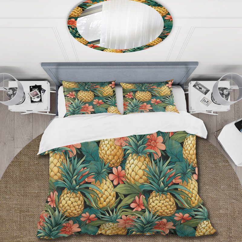 Ensemble de housse de couette Pineapple Delight, Housse de couette pour grand lit et 2 taies décor