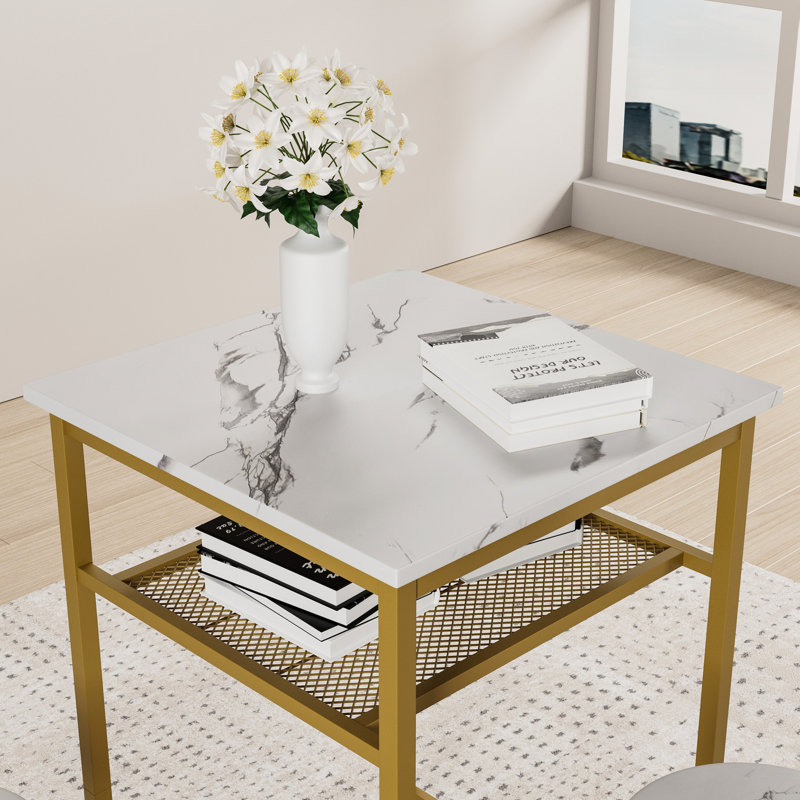 Table à hauteur de comptoir et 2 tabourets, or blanc, design tendance pour les rassemblements sociaux 3 pièces avec tabourets pliables de bar