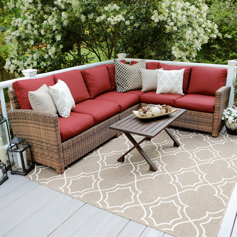 Ensemble de conversation modulaire en rotin 5 pièces avec coussins Coast, Rouge