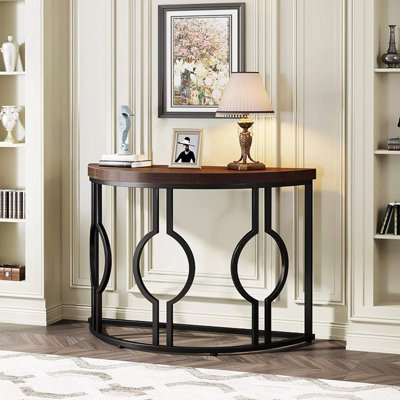 Console demi-cercle en bois massif brun foncé et brun foncé