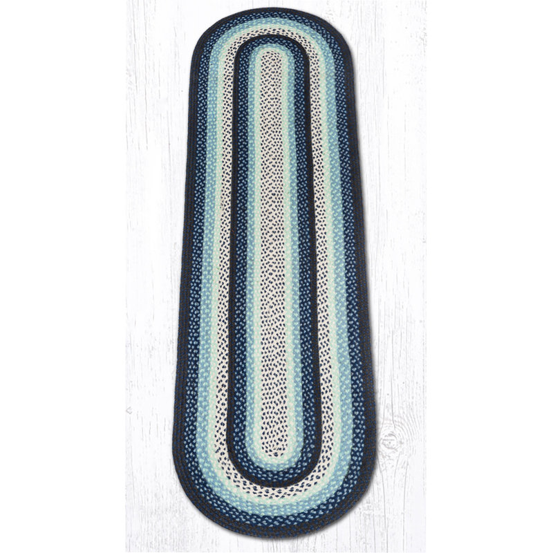  Oval Braided Rug Blueberry & Cream Hand-Woven Jute Rug for Rustic Farmhouse Decor, Oval Runner 2' x 8'