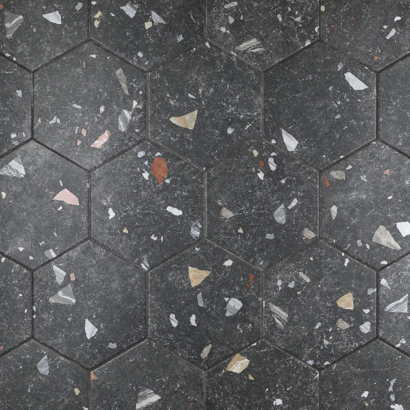 Sonar Hex 9" x 10" Porcelain Stone Look Wall & Floor Tile, Black