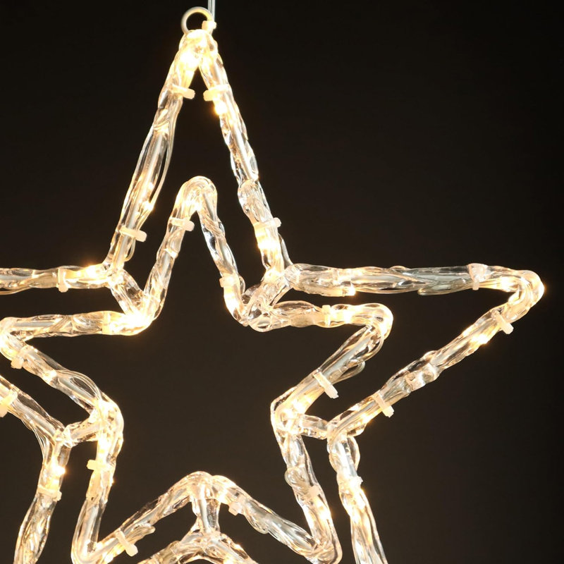 Décorations de Noël pour fenêtre, étoiles de cristal en acrylique en forme d'étoile de Noël de 13 pouces à piles (blanc chaud)