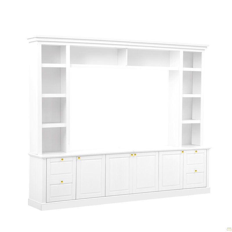 All-In-One Modern TV Stand With Bookcase For Tvs Up To 70 Inch, Entertainment Center With 3 Adjustable Shelves, White