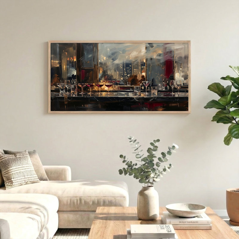 Ensemble de 1 tableau sur toile représentant une scène de bar, L 46 po x H 24 po, Naturel