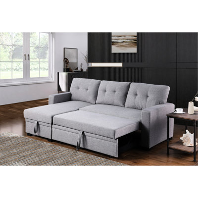 3 places, canapé modulaire escamotable, méridienne de rangement, canapé-lit convertible, lit simple, coussins de dossier amovibles, lits d'invité pour la nuit en tout confort, revêtement en lin, gris