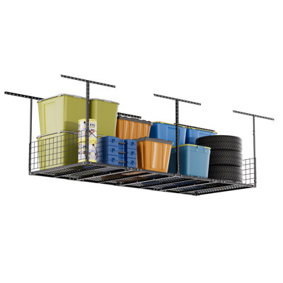 Support de rangement pour garage robuste - Étagère de garage 8 pi x 3 pi, hauteur réglable 22 po à 42 po, capacité de 600 lb, système d'organisation de garage en métal noir