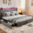 King Upholstered Platform Bed Frame, Bed with 4 Storage Drawers, Charging Station (2 USB), LED Lights and Storage Headboard-1078970906