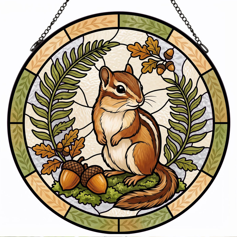 Vitrail de vitrail Chipmunk Acorn, H 12 po, H 12 po