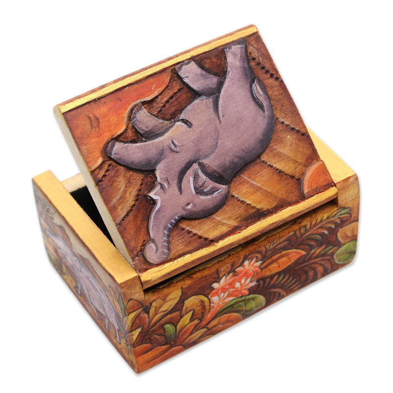 Boîte à bijoux en bois d'éléphant faite à la main Sumatran