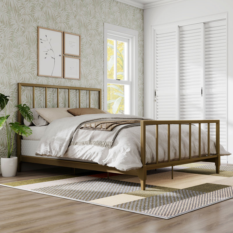Saarah Vintage Metal Low Profile Bed, Queen